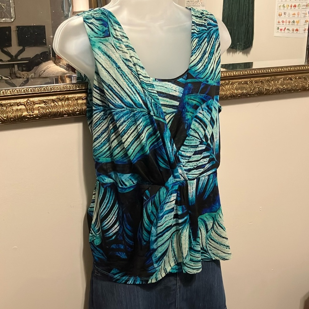 Blue and Green Patterned Women's Top